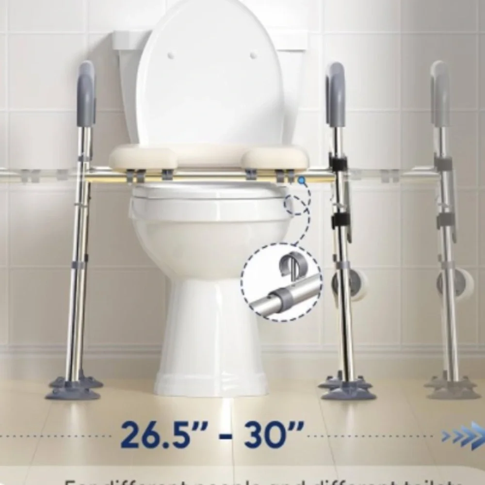 Adjustable Raised Toilet Seat with Support Frame - Cream